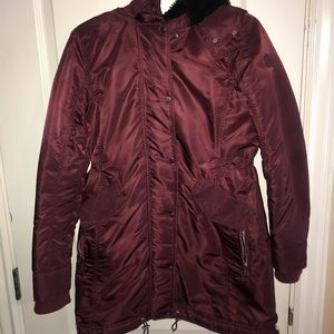 Abercrombie & Fitch Shiny All-Weather Parka Maroon